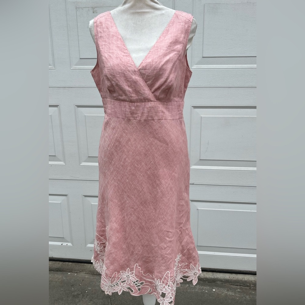 Women's VTG Eddie Bauer LInen surplice neck midi dress dress 6P